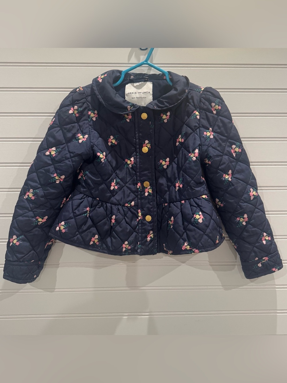 Janie and Jack Floral Quilted Peplum Jacket Girls Size 3-4 Navy